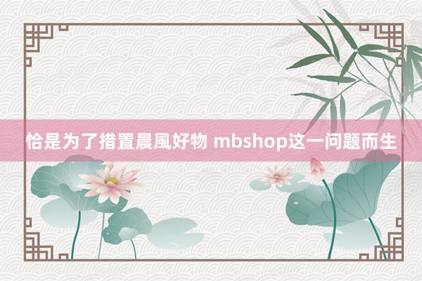 恰是为了措置晨風好物 mbshop这一问题而生